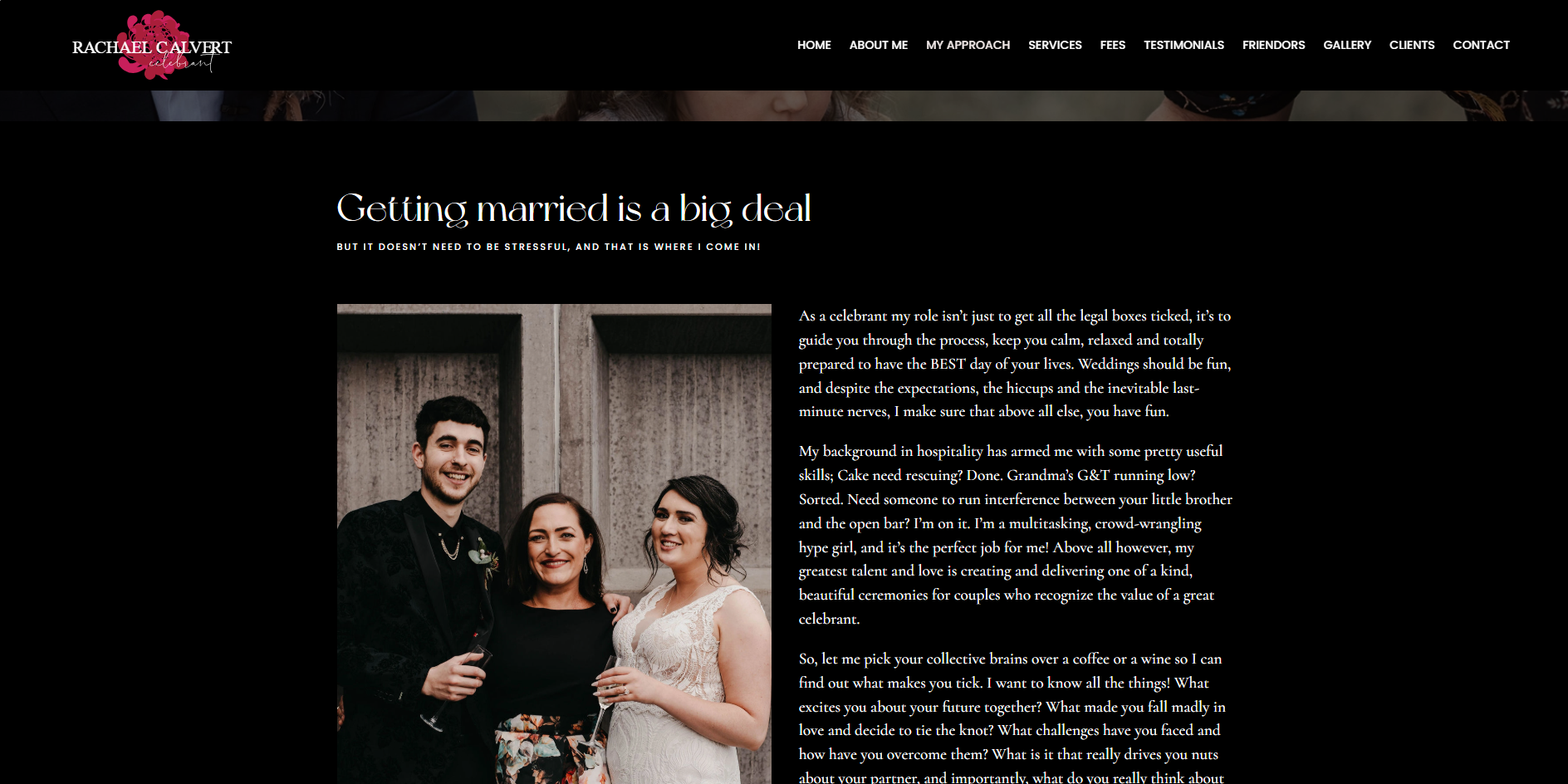 Services page with elopement and wedding pathways